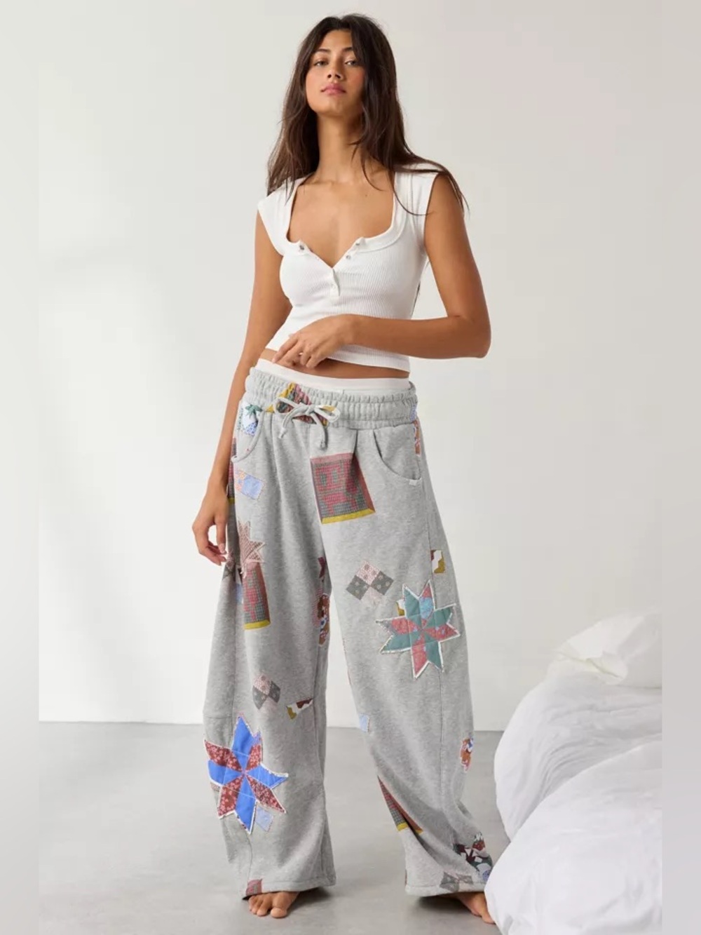 Out From Under Essential Patchwork Graphic Barrel Leg Sweatpant | Size Large